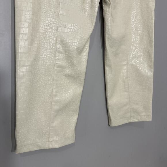 JLUXLABEL Cream Cropped Pants Croc Faux Leather High Waist Neutral Size XL - Picture 6 of 10